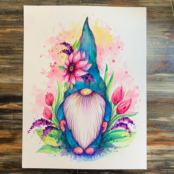 SALE!!! Springtime Gnome painting handmade.     2 - Picture 3 of 5